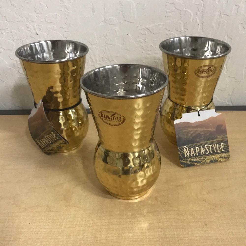 Napa Style Hand Hammered Bottega Brass Large Tumbler Set of 3
